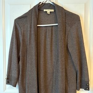 Cardigan Shawl Collar Sweater, Brown, Size M, 3/4 Length Sleeves